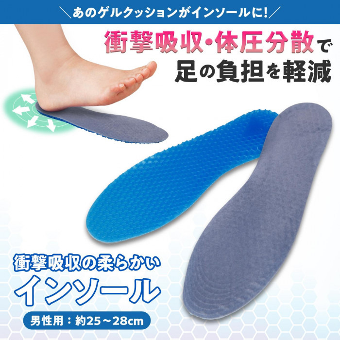 衝撃吸収、体圧分散で足への負担を軽減します