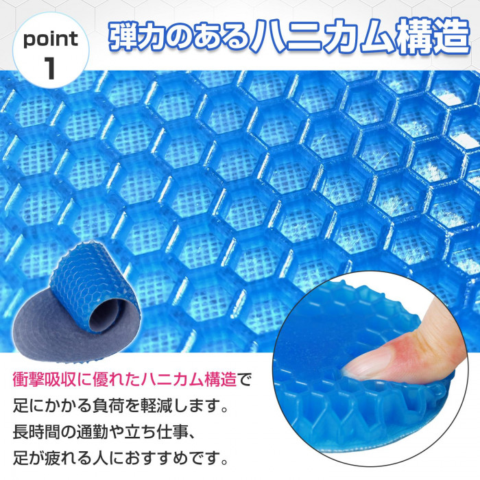 弾力のあるハニカム構造で衝撃を吸収するため、足が疲れやすい人におすすめ