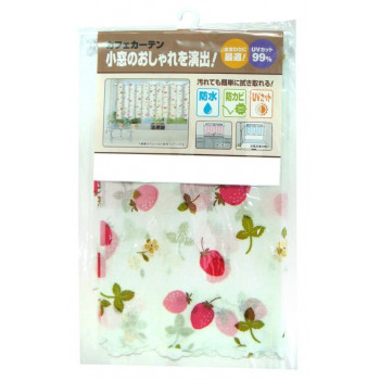 新・防水防カビUVカット　カフェカーテン　CFC-100　いちご柄(0.17mm厚)　75cm丈×150cm