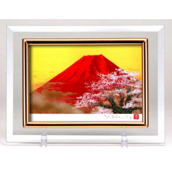 高級クリスタルシルク版画DX　赤富士桜・14968