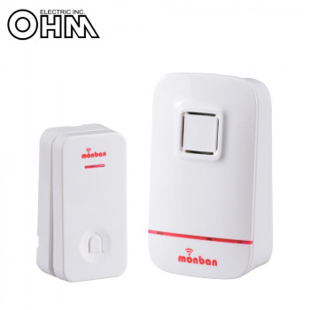 オーム電機 OHM monban ワイヤレスコールチャイム 押しボタン送信機+電池式受信機 OCH-EC80