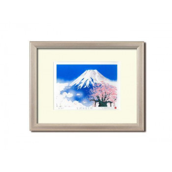 吉岡浩太郎「吉祝」版画額(大衣)　1458640・桜白富士
