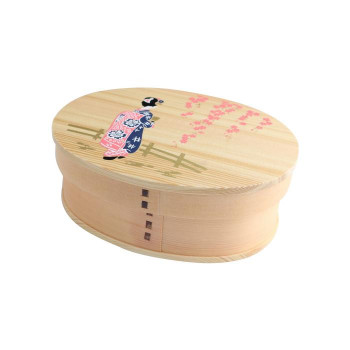 若兆 曲げわっぱ弁当箱　やなぎ桜と舞妓　FH01W-3