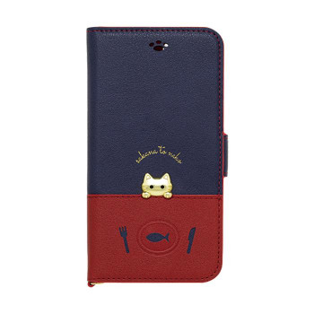 sakana・to・neko・iPhone8・7・6s・6専用手帳型スマホケース・Bタイプ・iP7-DISH03・ネイビー