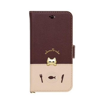 sakana to neko iPhone8/7/6s/6専用手帳型スマホケース Bタイプ iP7-DISH04 ブラウン