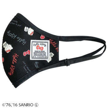 HELLO KITTY ハローキティ 立体布マスク スタンダードロゴ柄 ふつう ブラック