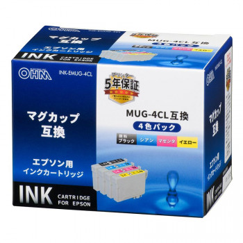 OHM エプソン互換インクカートリッジマグカップ 4色パック INK-EMUG-4CL
