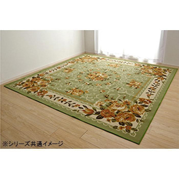 ナイロンカーペット 撥水加工 花柄 江戸間2畳 約176×176cm グリーン 5421629