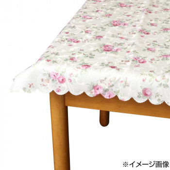 ローズ柄 撥水テーブルクロス アイボリー  90×90cm  QSI-2209/9090