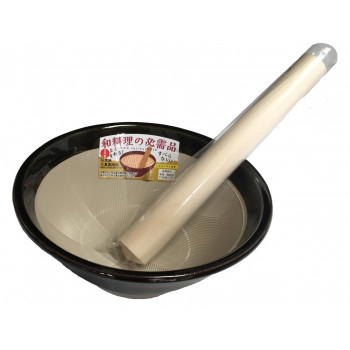 元重製陶所　国産 石見焼 すり鉢 4.5号 直径13.5cm　(すべり止め付)　6号すりこぎセット (織部)