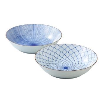 西海陶器 美濃焼 古染絵変り 軽量多用鉢ペア 19873
