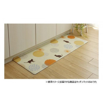 拭けるキッチンマット 約45×120cm ネコ柄 3495359