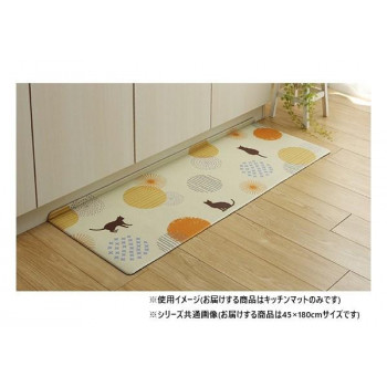 拭けるキッチンマット 約45×180cm ネコ柄 3495369