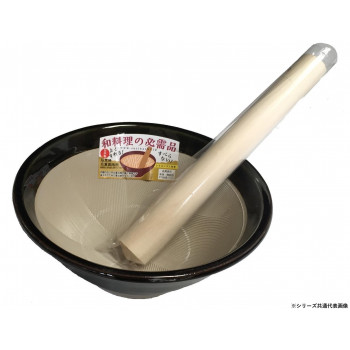 元重製陶所　国産 石見焼 すり鉢 6号 直径18cm (すべり止め付) 7号すりこぎセット 織部