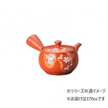 富仙朱泥帯丸扇面桜急須 370cc Y-805