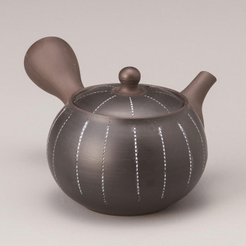 春秋黒泥小丸ハケ白点ライン急須 210cc Y-871