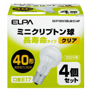 ELPA 長寿命ミニクリプトン球36W4P EKP100V36LW(C)4P