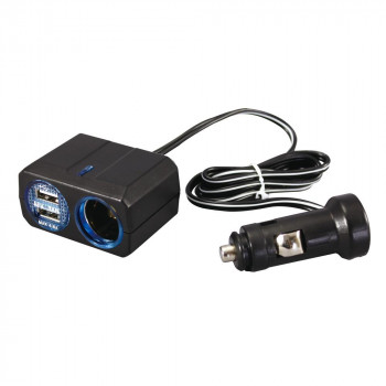 槌屋ヤック 車用 ソケット分配器 リングライトソケット+2口USB 4.8A PZ-709