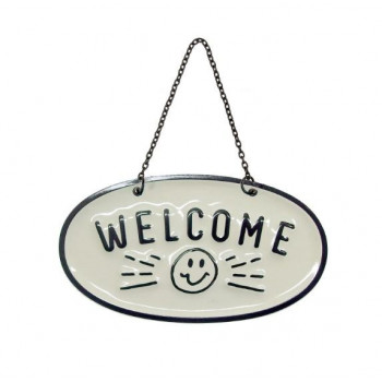 ティンWELCOMEサイン スマイル アイボリー DE051826