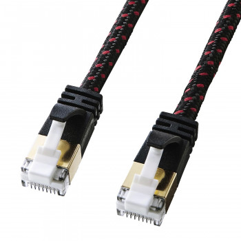 サンワサプライ つめ折れ防止カテゴリ7細径メッシュLANケーブル ブラック＆レッド 0.5m KB-T7ME-005BKR