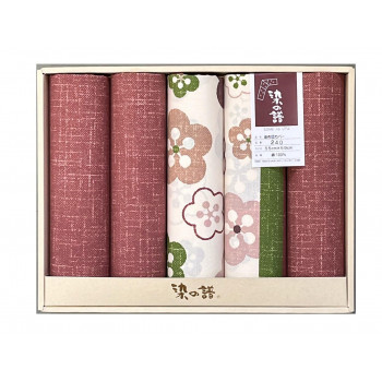 豊泉産業　ギフト箱入　染の譜座布団カバー5枚セット(花小紋)　エンジ