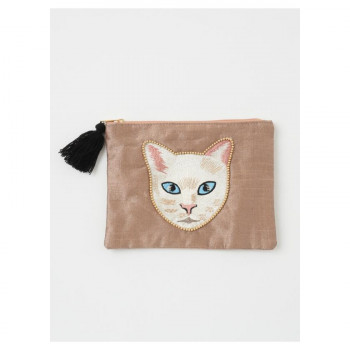 東京かんかん キャット刺繍フラットポーチ ホワイト M42-1913WH