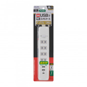 ELPA コード付USBタップPD20W WLS-4322SUC(W)