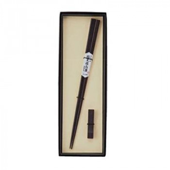 丸十　細角木箸 縞黒檀 23cm 箸置付 折箱入  6K22-11
