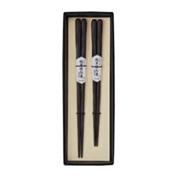 丸十　天丸木箸・箸置 縞黒檀 ペア 折箱入  6K22-13