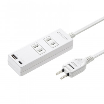 サンワサプライ USB充電機能付きタップ Type-C搭載 2P 2個口 2m TAP-B101UC-2W
