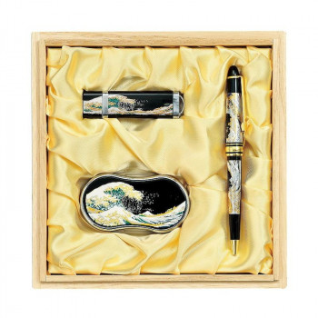 まえじゅう漆器 ステーショナリーセット M 波 (B) 桐箱入 8V-519