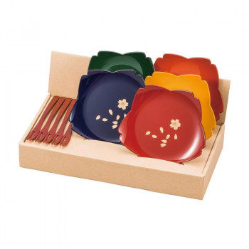 まえじゅう漆器 桜銘々皿揃 フォーク付 2P-610