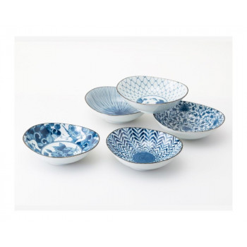 西海陶器 藍絵変り 楕円鉢揃(M) 31064