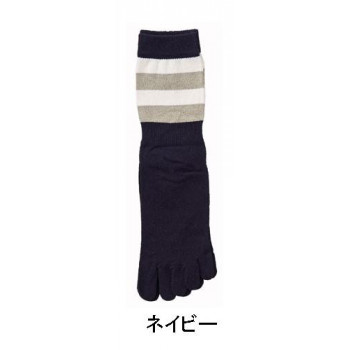 神戸生絲　紳士シルク5本指ソックス/ボーダー柄24-26cm  5290  ネービー