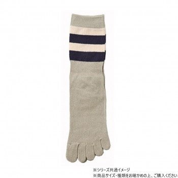 神戸生絲　紳士シルク5本指ソックス/ボーダー柄24-26cm  5290  グレー