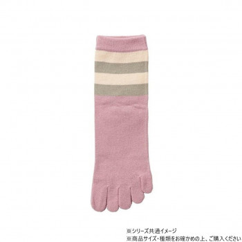 神戸生絲　シルク婦人5本指ソックス/ボーダー柄22-24cm  3290  ローズ