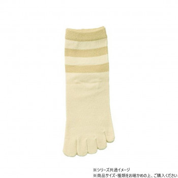 神戸生絲　シルク婦人5本指ソックス/ボーダー柄22-24cm  3290  ベージュ