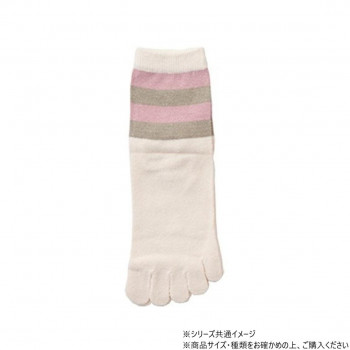 神戸生絲　シルク婦人5本指ソックス/ボーダー柄22-24cm  3290  生成