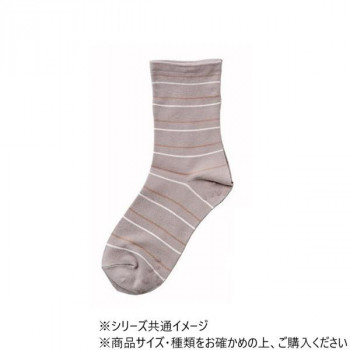 神戸生絲　婦人ゴムなし柄すべり止めソックス(ボーダー)22-24cm  3337  グレー
