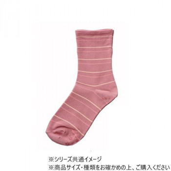 神戸生絲　婦人ゴムなし柄すべり止めソックス(ボーダー)22-24cm  3337  ローズ