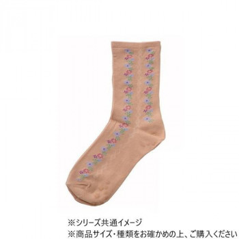 神戸生絲　婦人ゴムなし柄すべり止めソックス(タテ花)22-24cm  3338  モカ