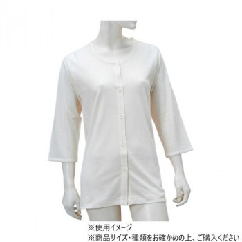 神戸生絲　婦人前開き7分袖(ボタン式)S  No.50V  ボタン肌着 オフ白