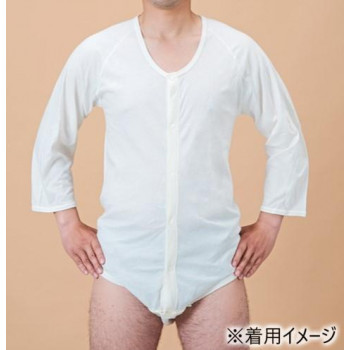神戸生絲　紳士・婦人共用/前開き7分袖ボディシャツM  No.112  ワンタッチ肌着オフ白
