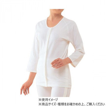 神戸生絲　婦人ひば/前開き7分袖(マジック式)フライスL  HV203  ワンタッチ肌着　オフ白