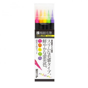あかしや カラー筆ペン 極細毛筆「彩」ThinLINE neon 蛍光5色セット TLN-5VA