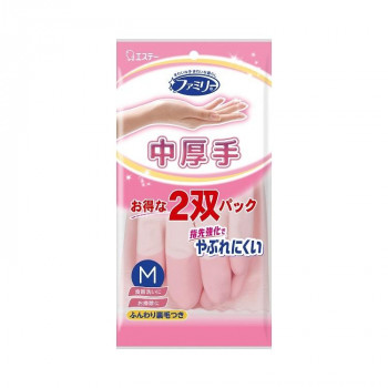 エステー ファミリー ビニール 中厚手 指先強化 M 2双パック ピンク 121695