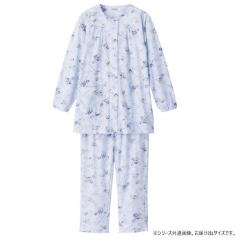 ケアファッション ワンタッチパジャマ(婦人) サックス L 8926612