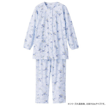 ケアファッション ワンタッチパジャマ(婦人) サックス 3L 8926615