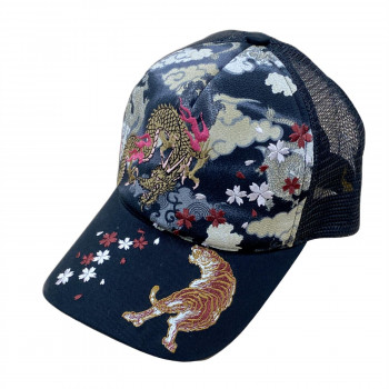 大西賢製販 Ripple 刺繍メッシュキャップ 龍虎B 黒 H26-SM03