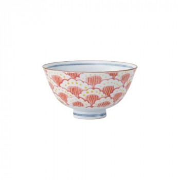 西海陶器 花弁 茶碗 赤